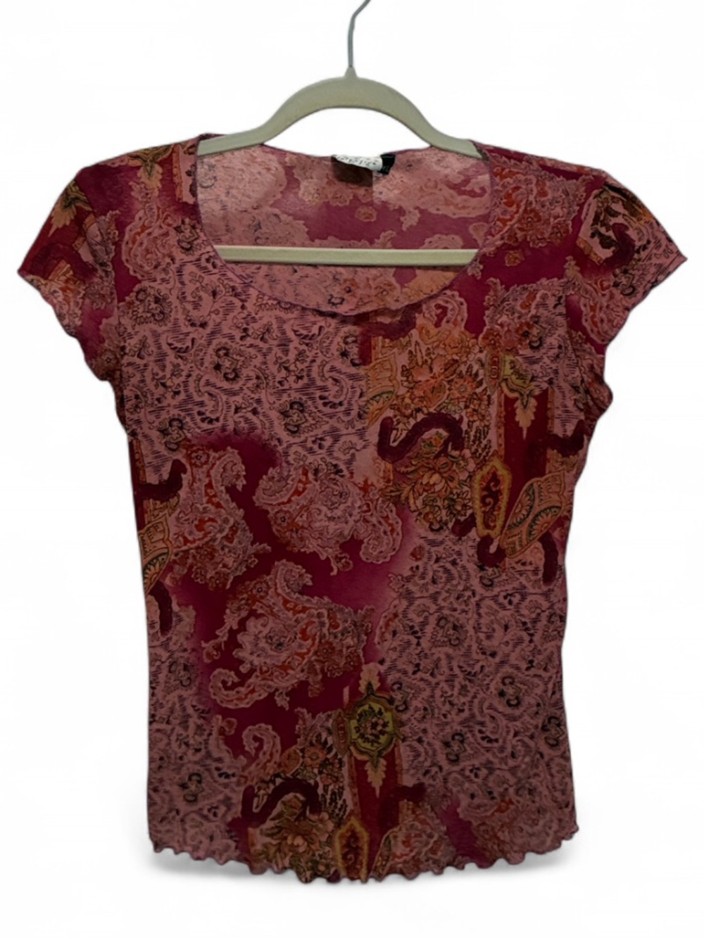 Y2K July Five Pink Boho Paisley Short Sleeve Top